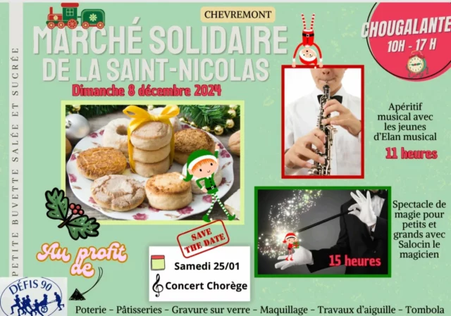 🎅✨ Salocin à l'Aide du Père Noël et de Ses Lutins – Première représentation ! ✨🎄

Le dimanche 8 décembre, je vous invite à plonger dans l'univers magique de Noël à la salle Chougalante à Chèvremont, lors d’un petit marché de Noël chaleureux. 🌟

Découvrez la toute première représentation de mon spectacle spécialement créé pour émerveiller petits et grands : "Salocin à l'Aide du Père Noël et de Ses Lutins". 🎩🎅

Au programme : magie, surprises, et féerie pour illuminer vos cœurs en cette période festive. Ne manquez pas cet instant unique où la magie devient  la magie de Noël.

📍 Adresse : 4 rue de l'Eglise Salle Chougalante, Chèvremont
⏰ Date : Dimanche 8 décembre 2024

Venez nombreux partager ce moment magique avec nous ! ❄️✨
